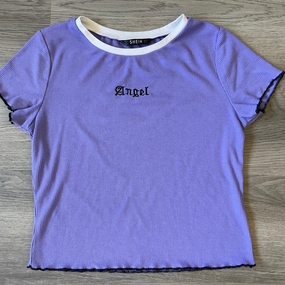 Ladies SHEIN size S ribbed crop top. Angel. Purple and white. Soft and stretchy